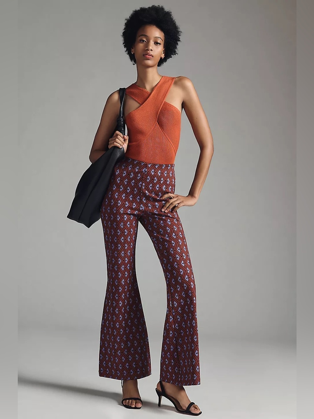 Anthropologie Rust Patterned‎ High Waisted The Joni Flare Pants Sz. S NWT